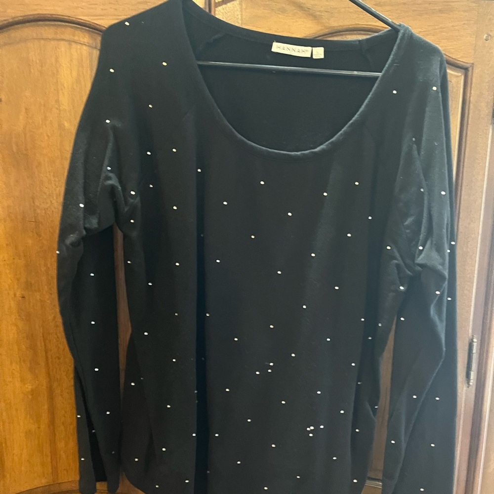 Hannah Black Long Sleeve Blouse with Studs